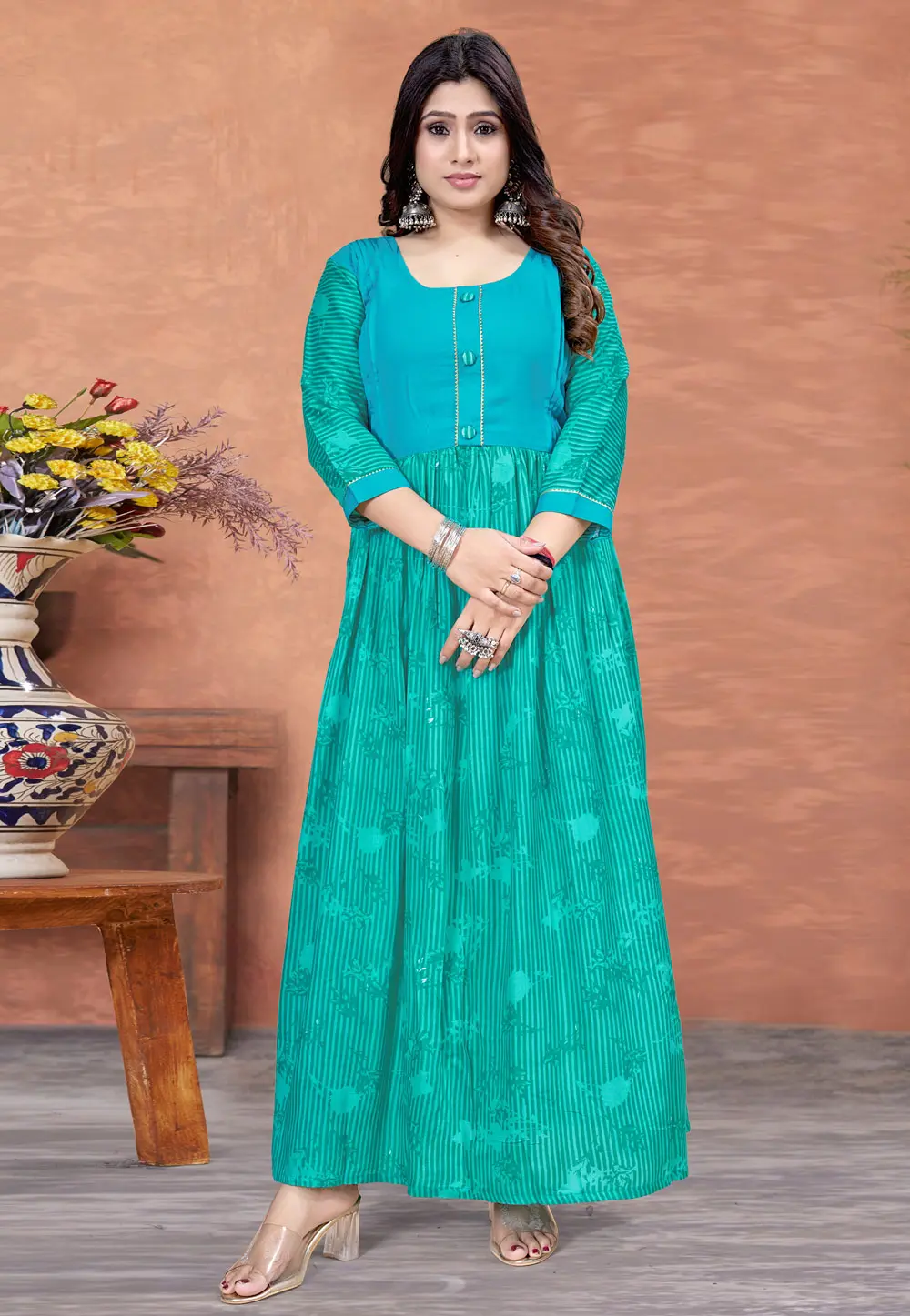 Turquoise Rayon Gown 298345