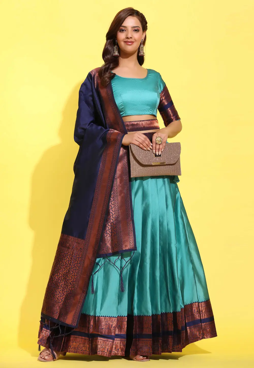 Turquoise Silk A Line Lehenga Choli 295357