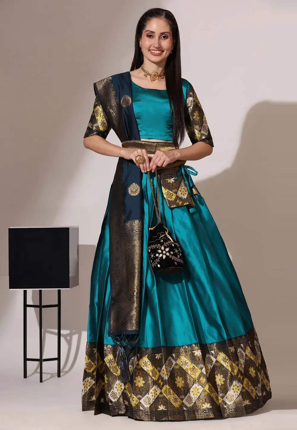 Turquoise Silk A Line Lehenga Choli 296132