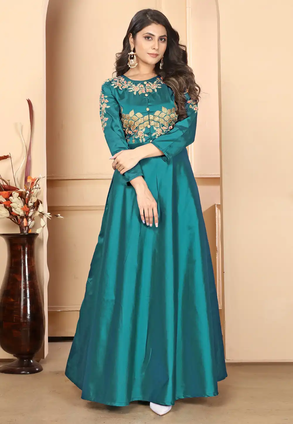 Turquoise Silk Gown 288275