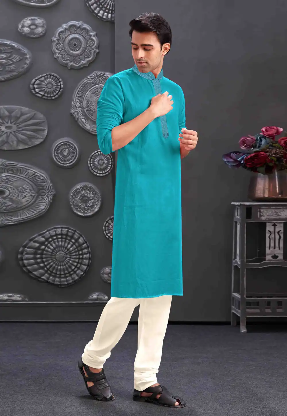 Turquoise Silk Kurta Pajama 288843