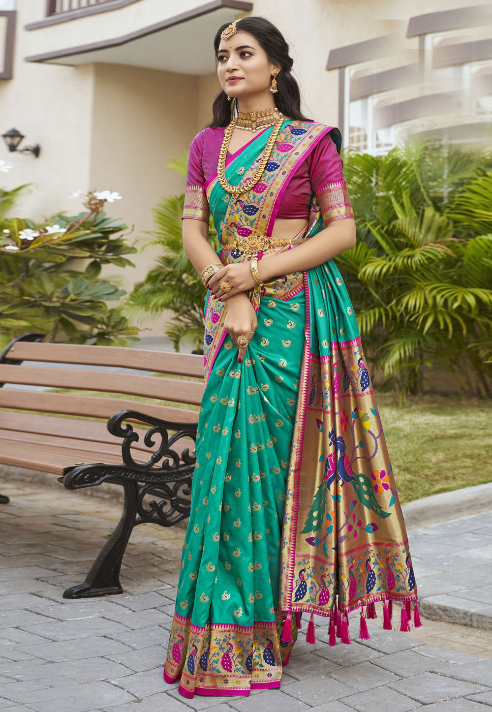 Turquoise Silk Paithani Saree 286597