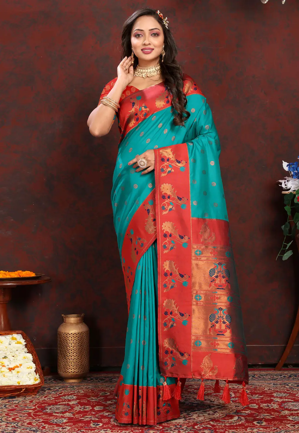 Turquoise Silk Paithani Saree 304389