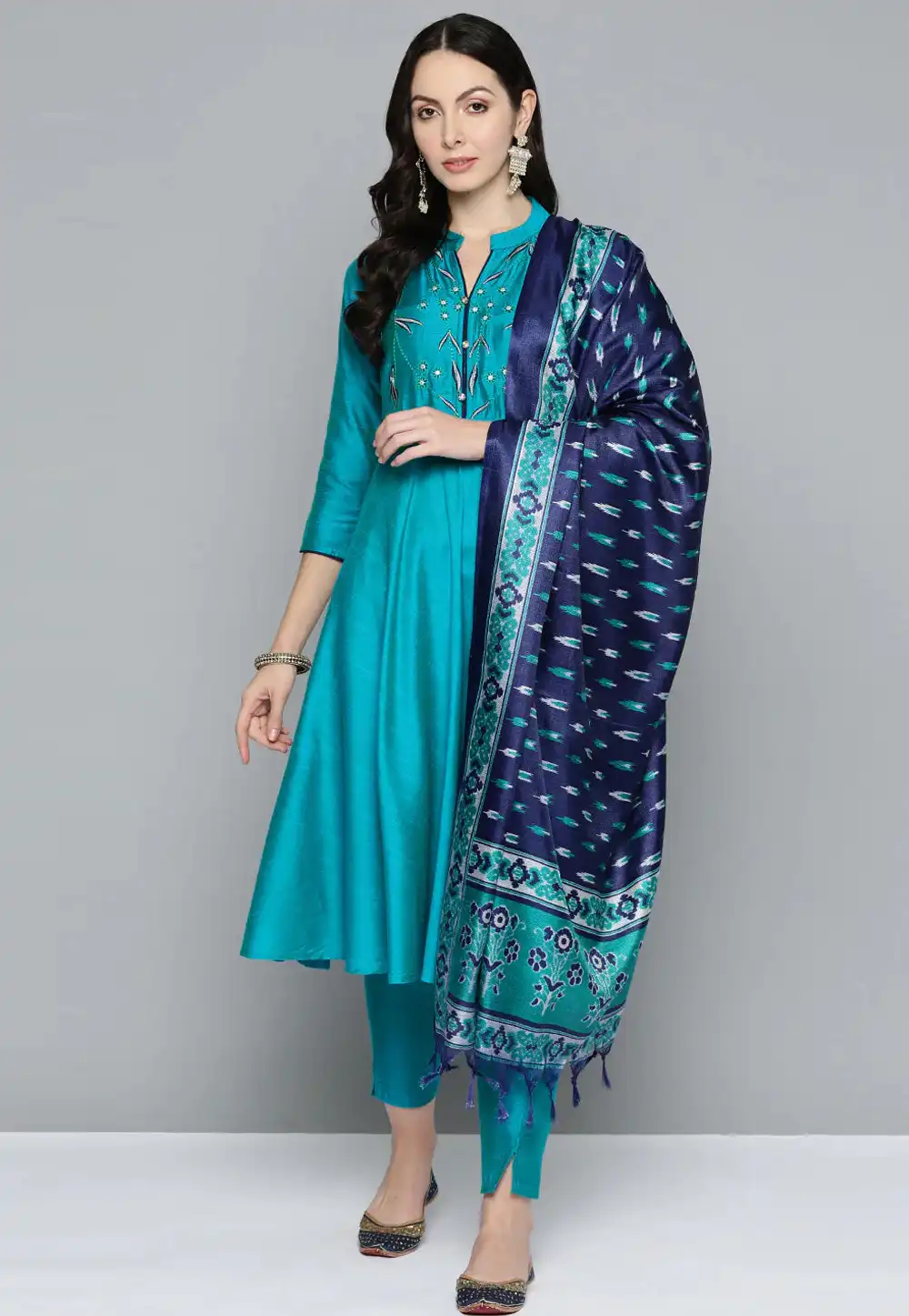 Turquoise Silk Readymade Pakistani Suit 288479