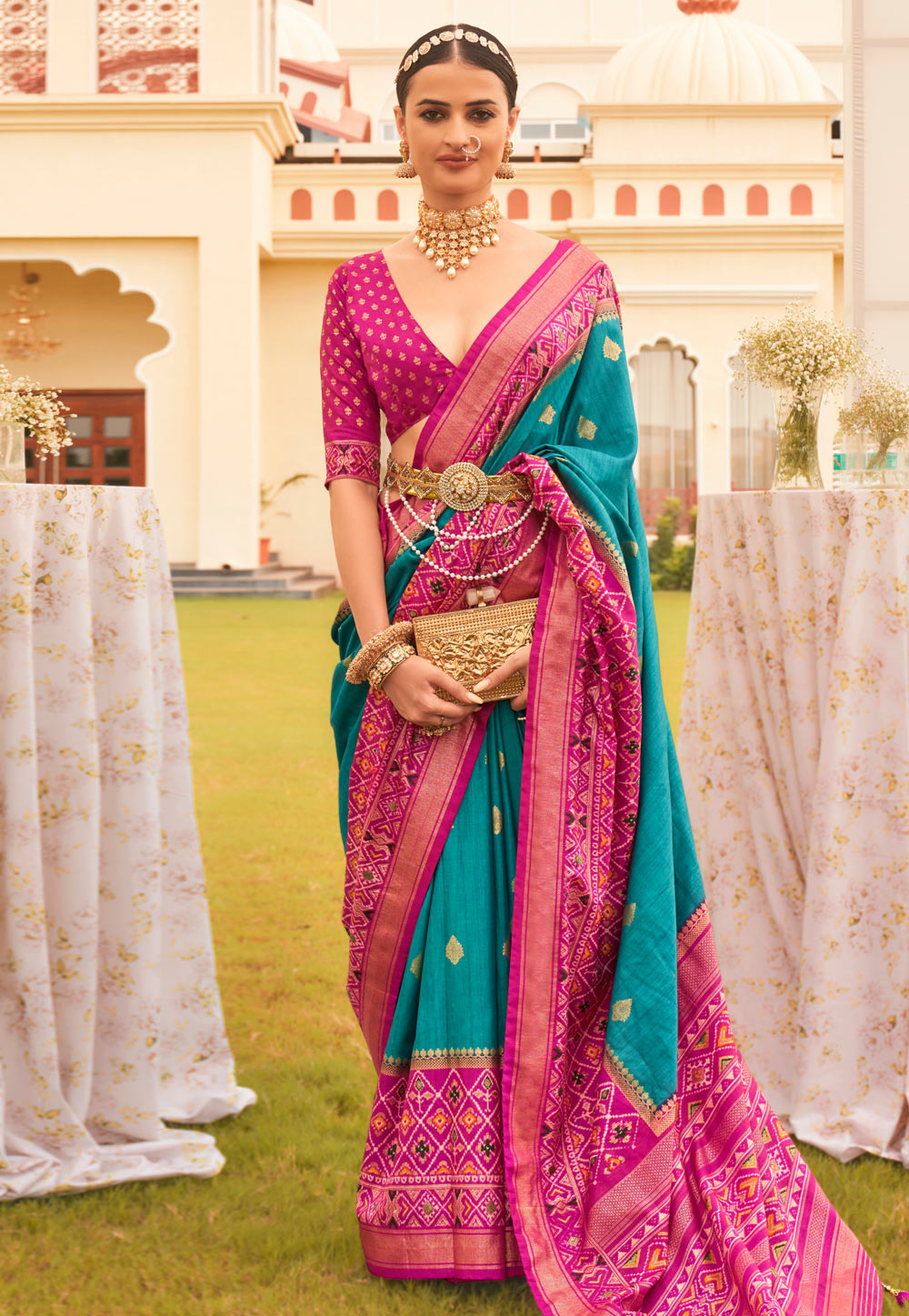 Turquoise Silk Saree With Blouse 279610