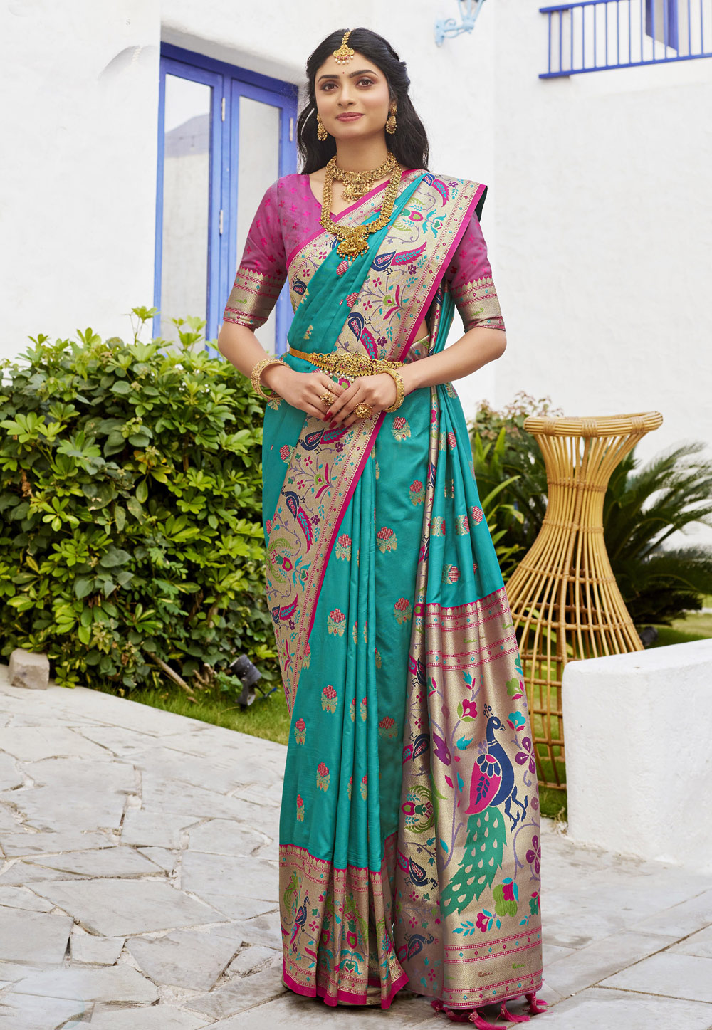 Turquoise Silk Saree With Blouse 286596