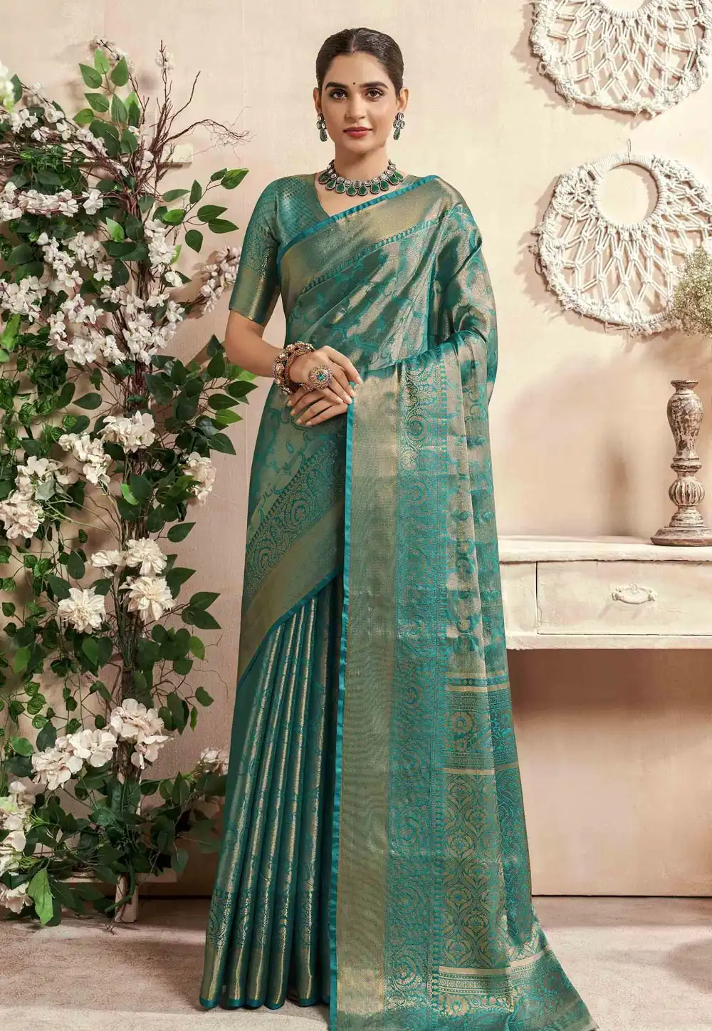 Turquoise Silk Saree With Blouse 288360