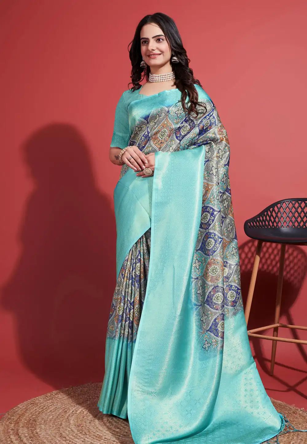 Turquoise Silk Saree With Blouse 289984