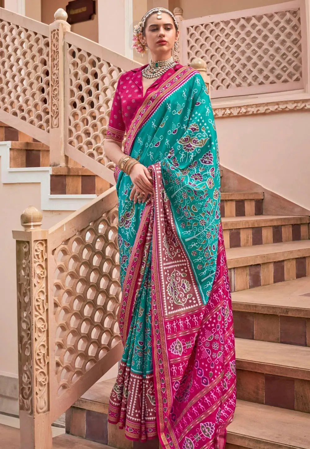 Turquoise Silk Saree With Blouse 302677