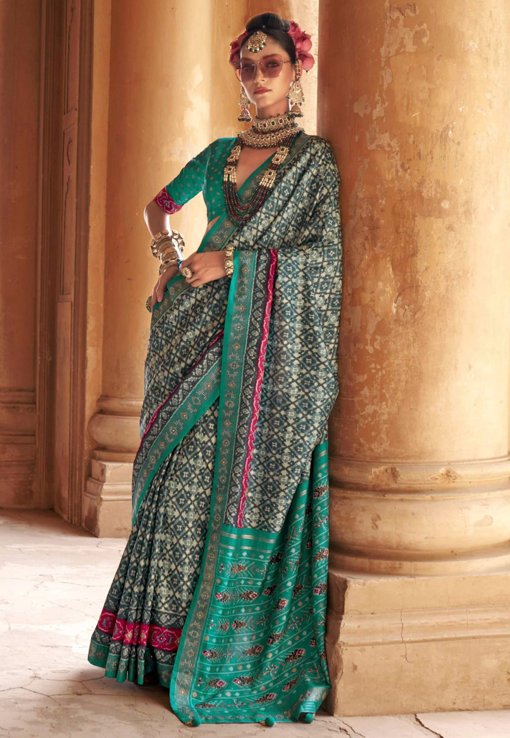 Turquoise Silk Saree With Blouse 309387