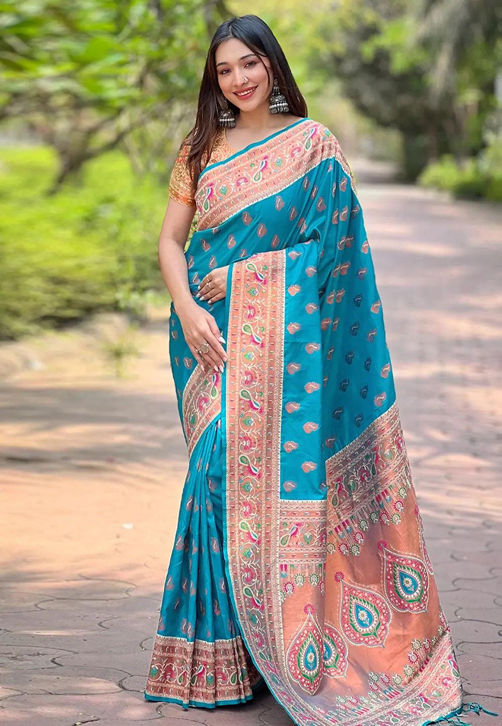 Turquoise Silk Saree With Blouse 295866