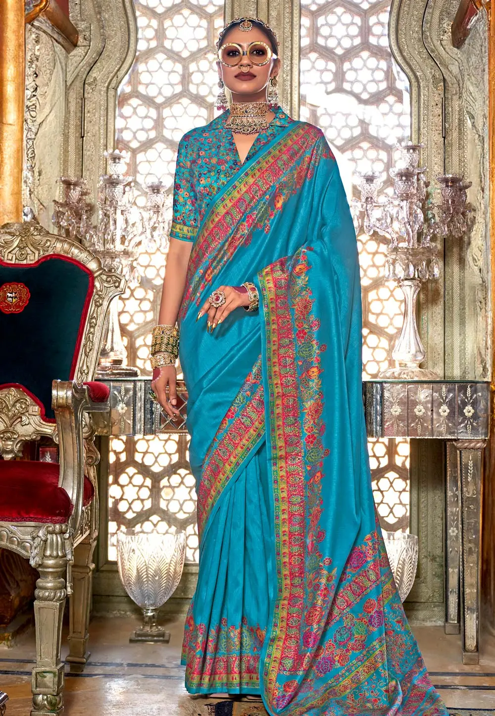 Turquoise Silk Saree With Blouse 299270