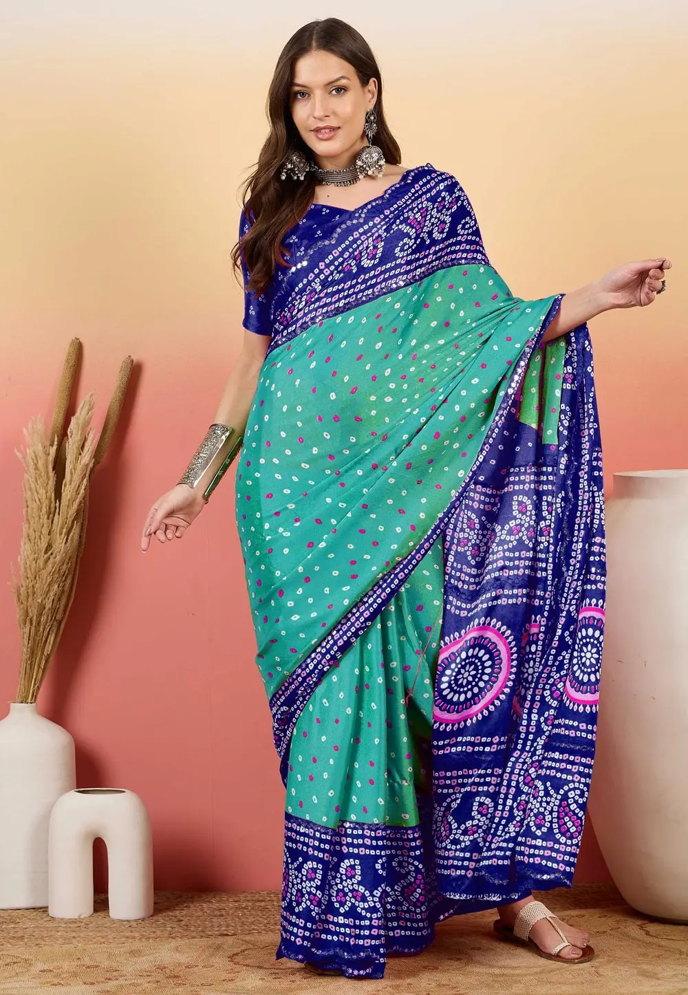 Turquoise Silk Saree With Blouse 304726