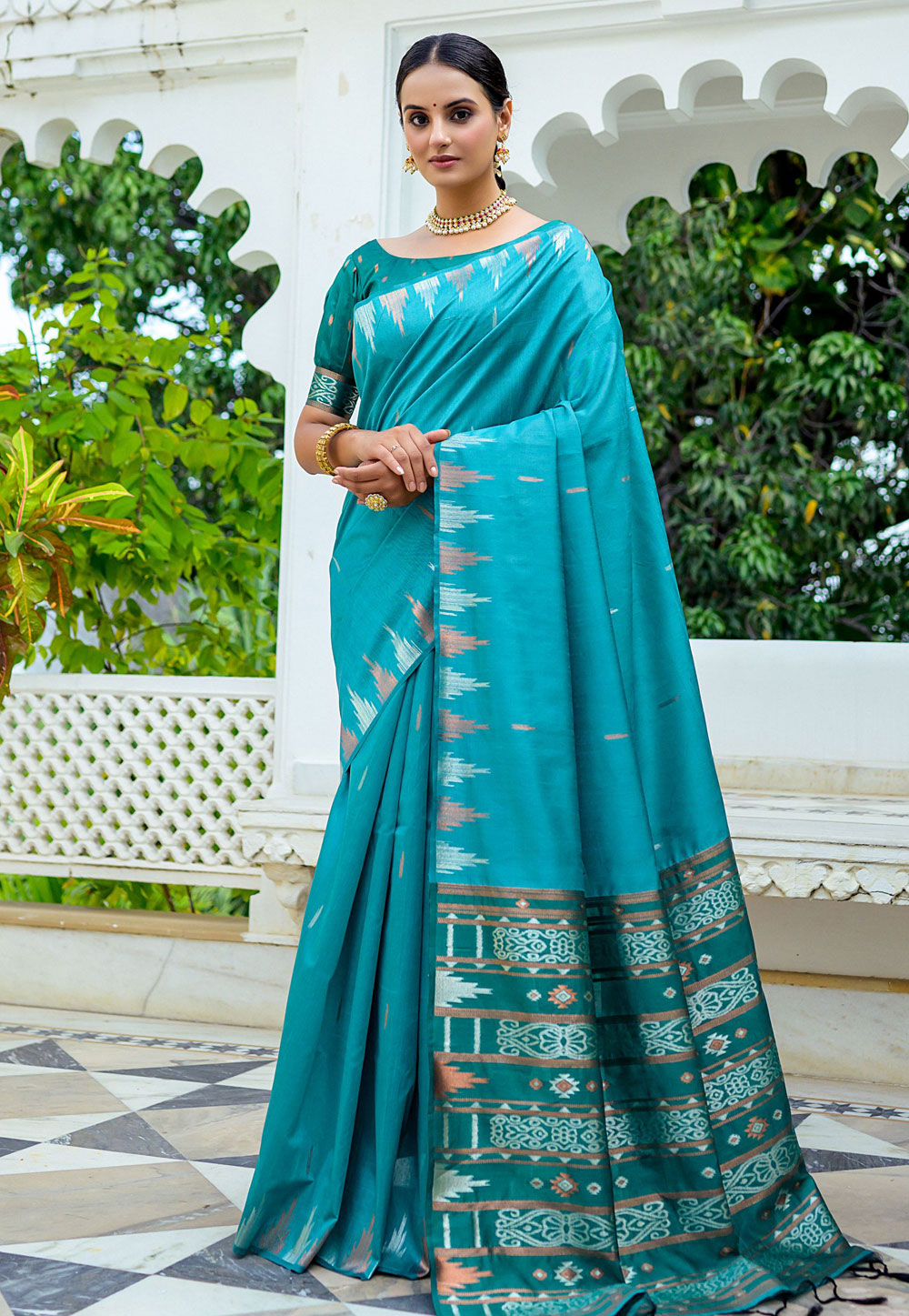 Turquoise Tussar Silk Saree With Blouse 278774