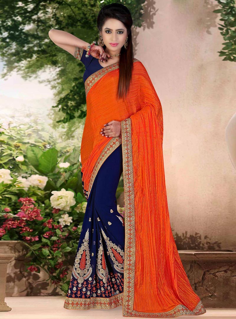 Orange Art Silk Half and Half Saree With Blouse 73744