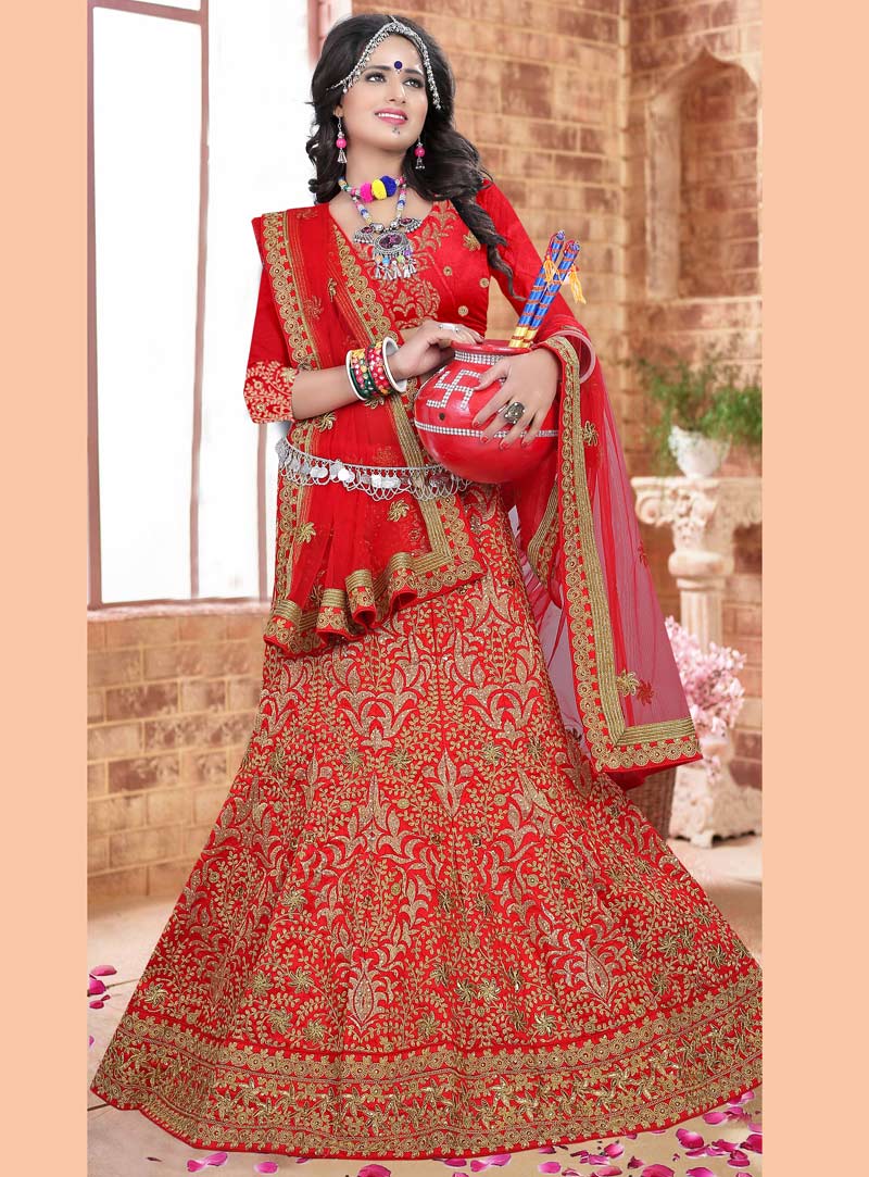 Red Silk Bridal Lehenga Choli 79018