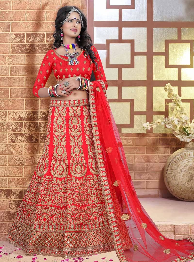Red Silk Bridal Lehenga Choli 79021