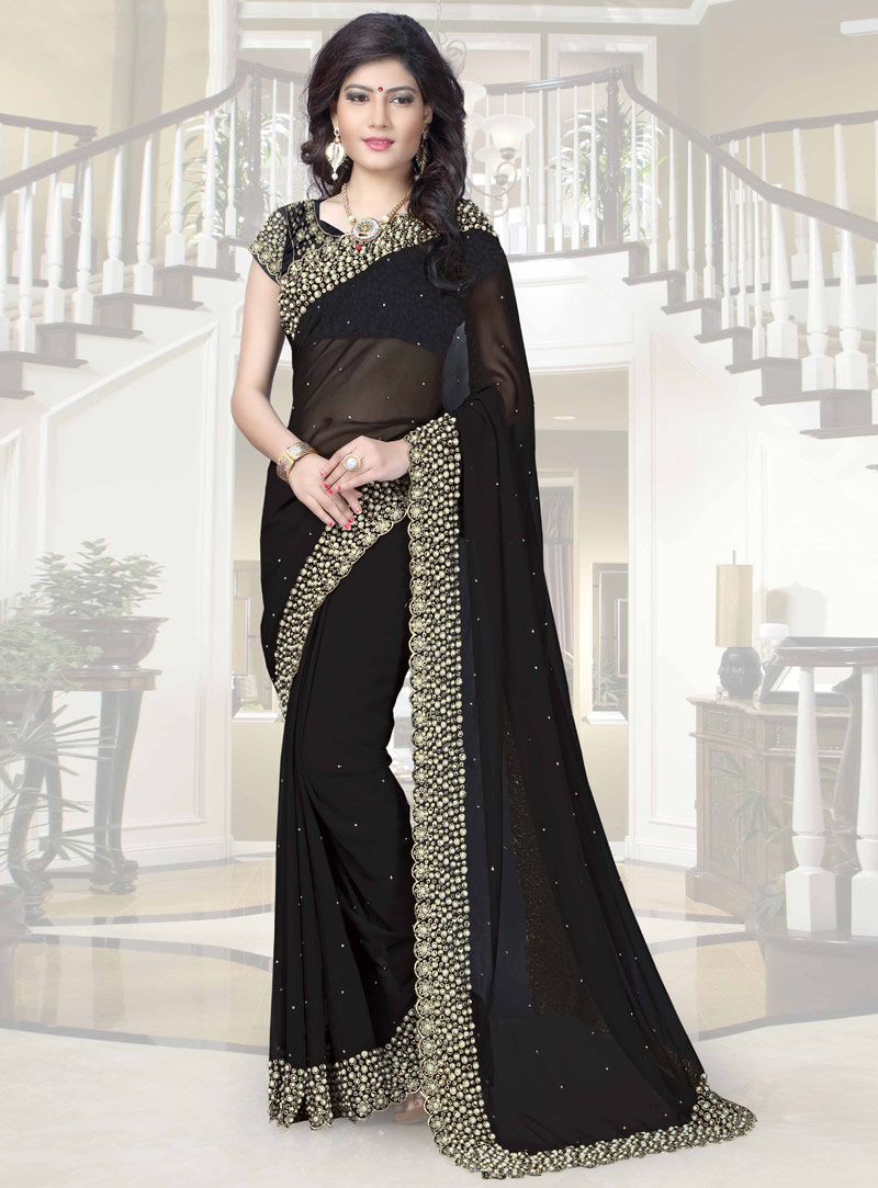Black Faux Georgette Saree With Blouse 86403