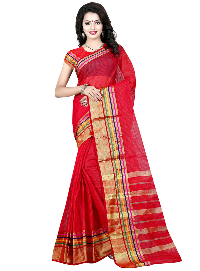 Red Cotton Casual Wear Saree 95235