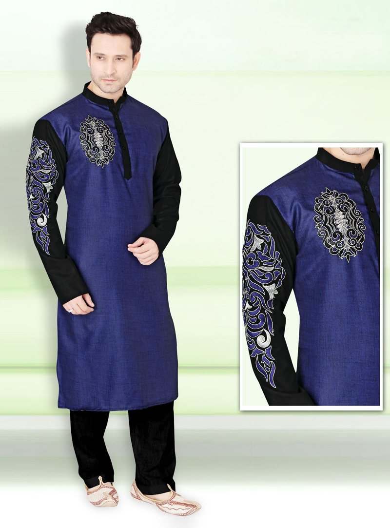 Navy Blue Cotton Readymade Kurta Pajama 136560