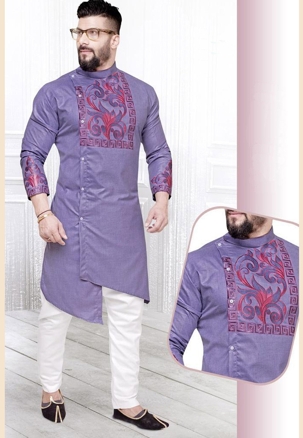 Light Purple Cotton Kurta Pajama 217374