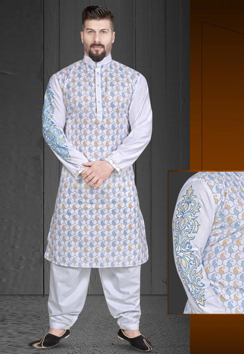 Sky Blue Cotton Pathani Suit 220791