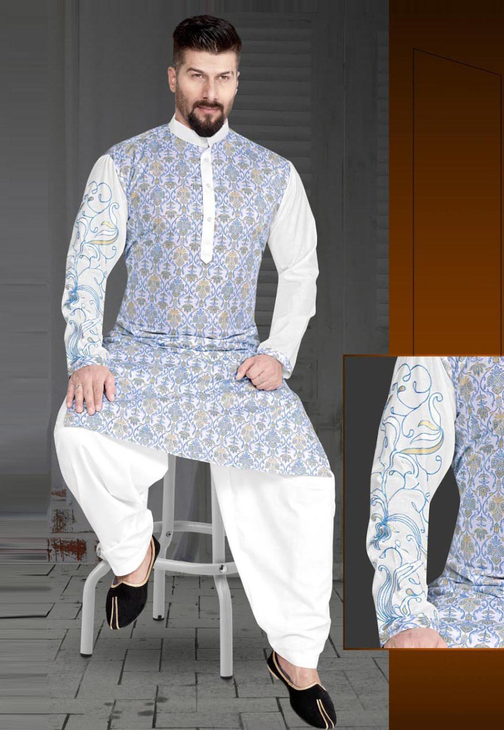 Sky Blue Cotton Pathani Suit 220792