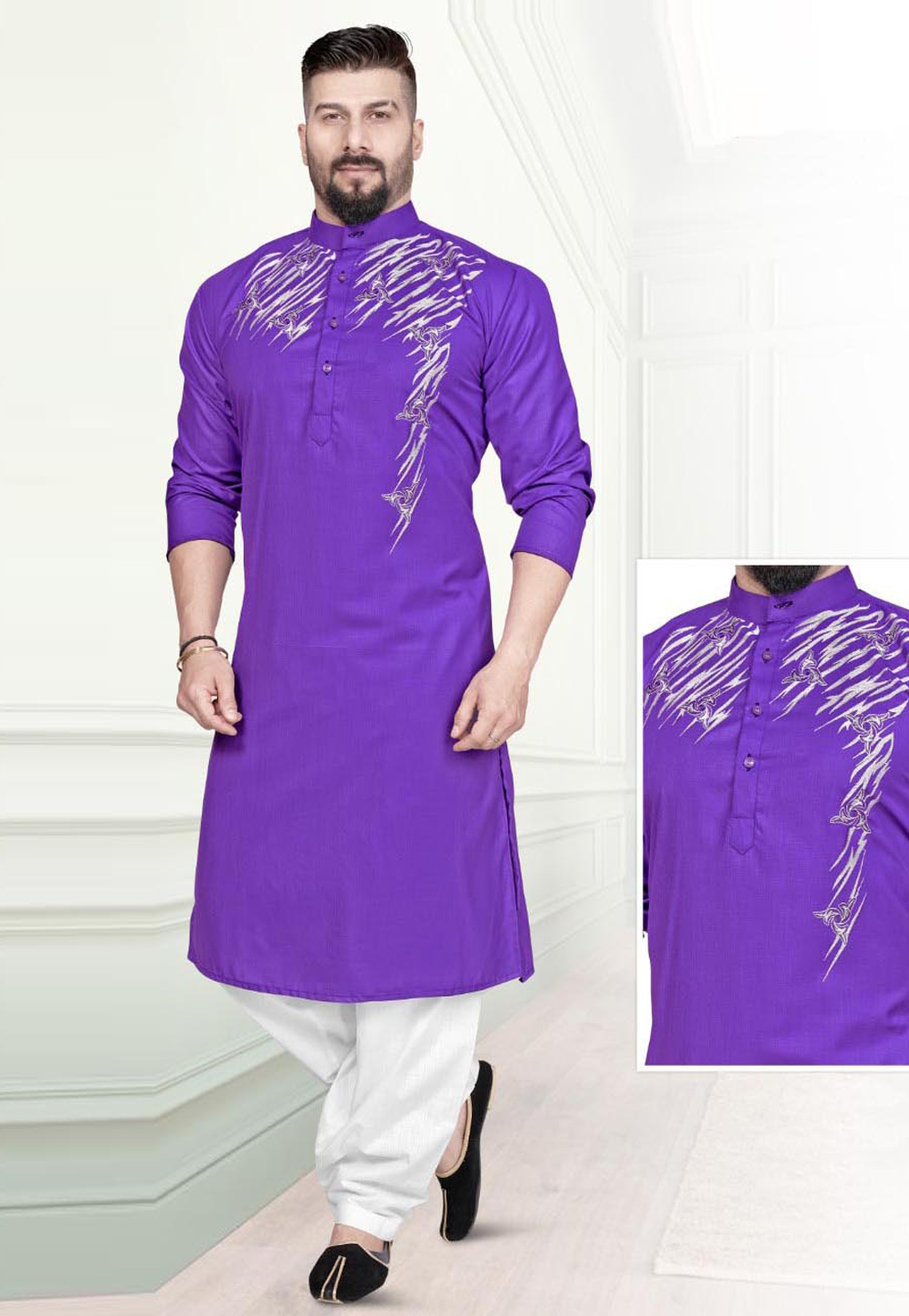Purple Cotton Pathani Suit 220797