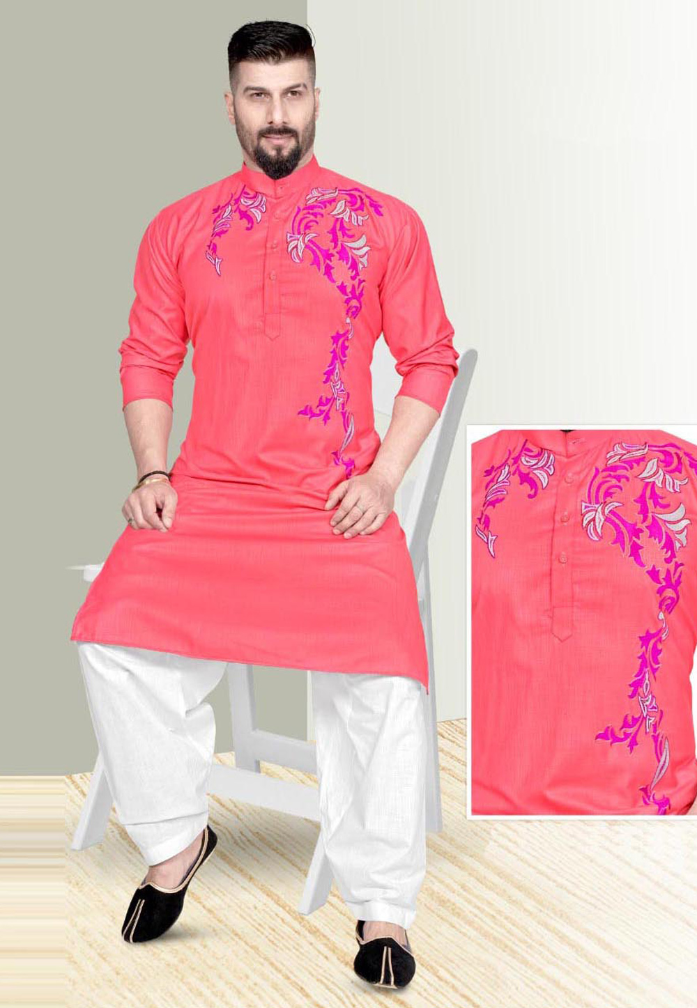 Pink Cotton Pathani Suit 220798