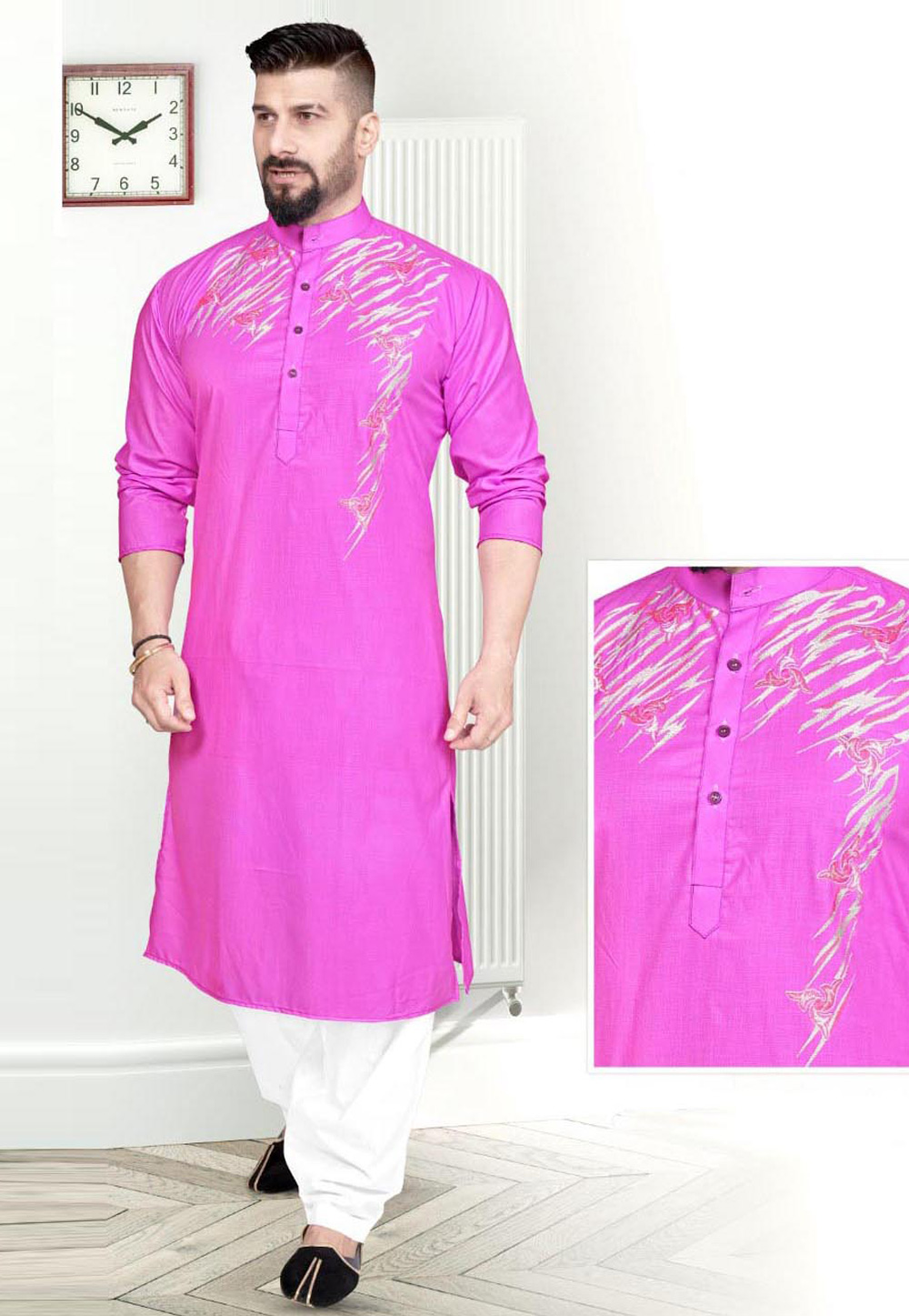 Pink Cotton Pathani Suit 220803