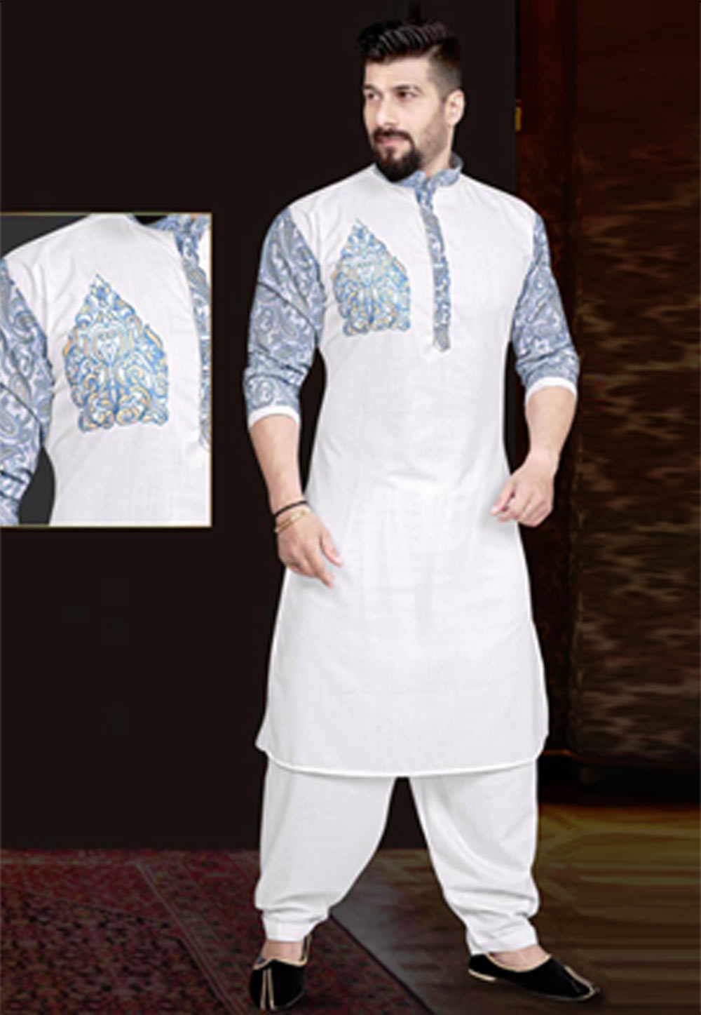 White Cotton Pathani Suit 220806