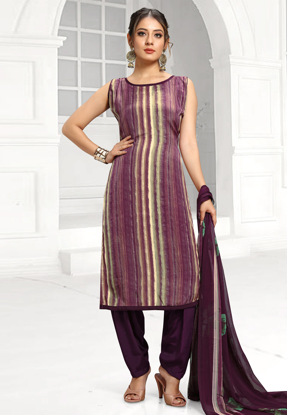 Purple Crepe Punjabi Suit 210432