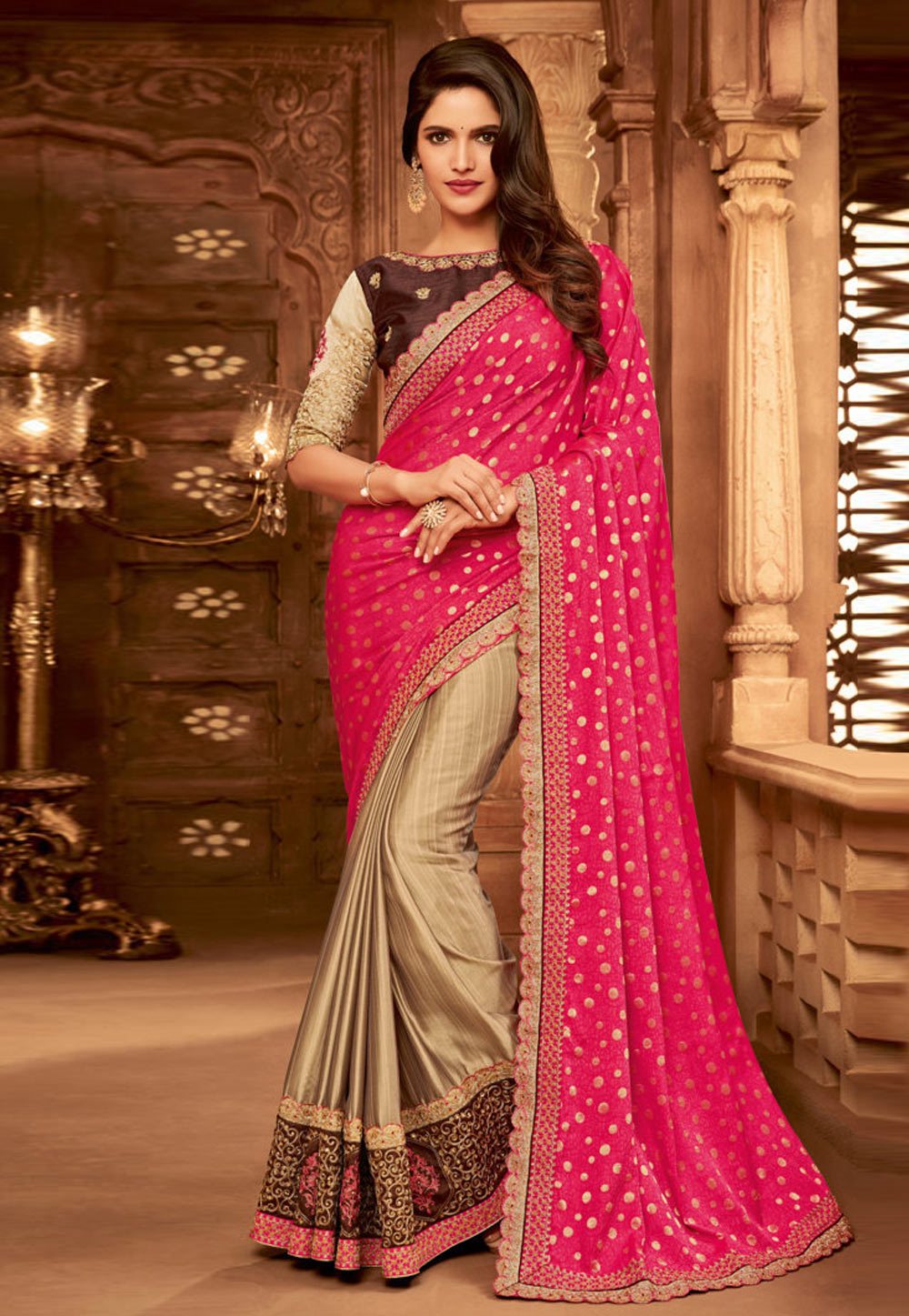 Pink Silk Half and Half Saree 155376
