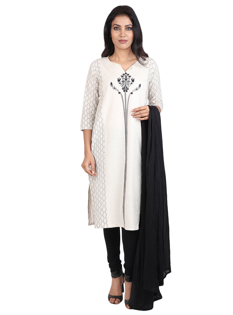 White Cotton Readymade Churidar Salwar Suit 106122
