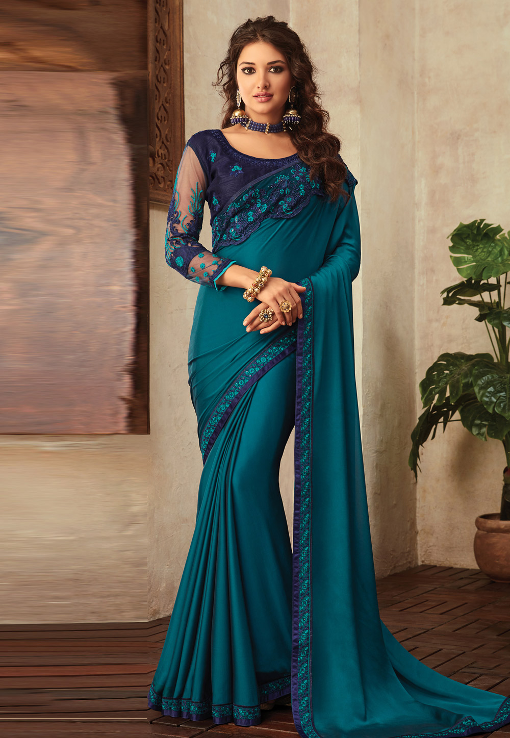 Blue Georgette Saree With Blouse 177021