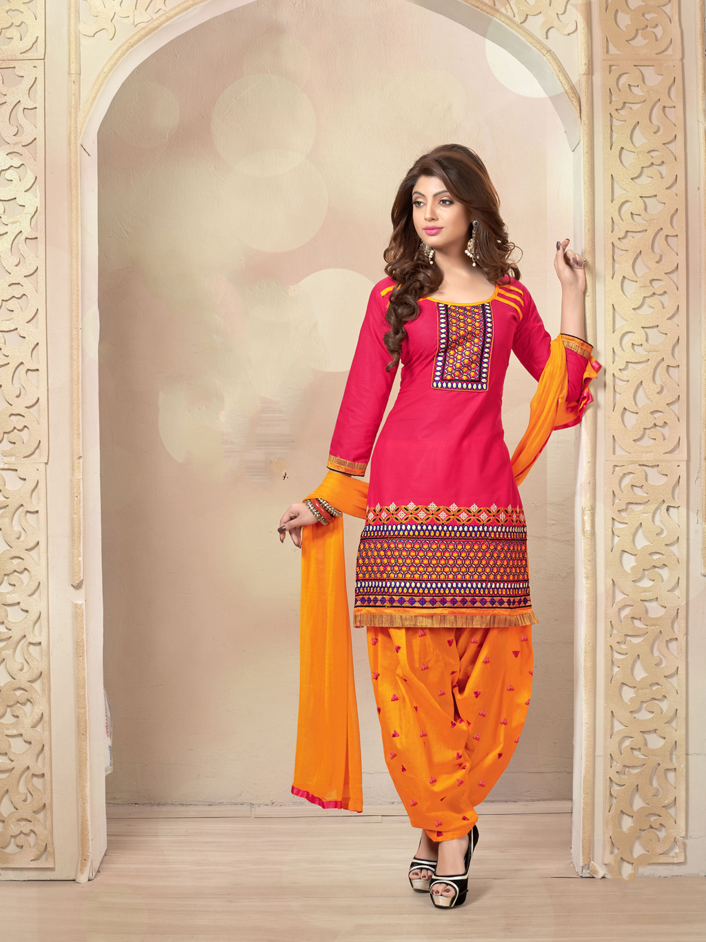 Magenta Cambric Cotton Punjabi Suit 47275