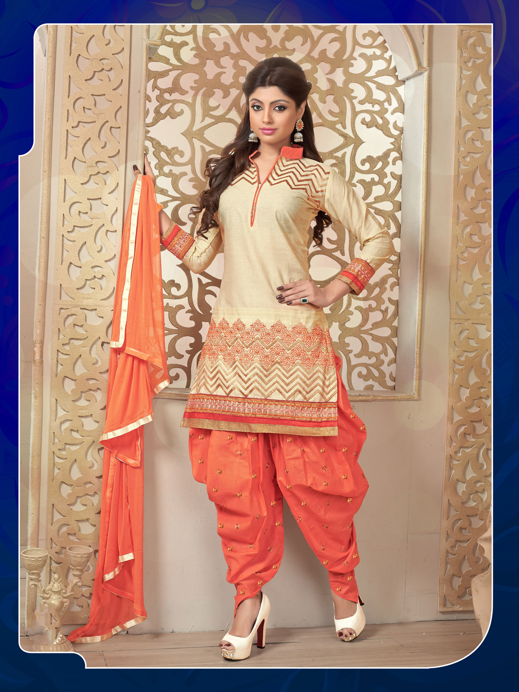 Beige Cambric Cotton Punjabi Suit 47276