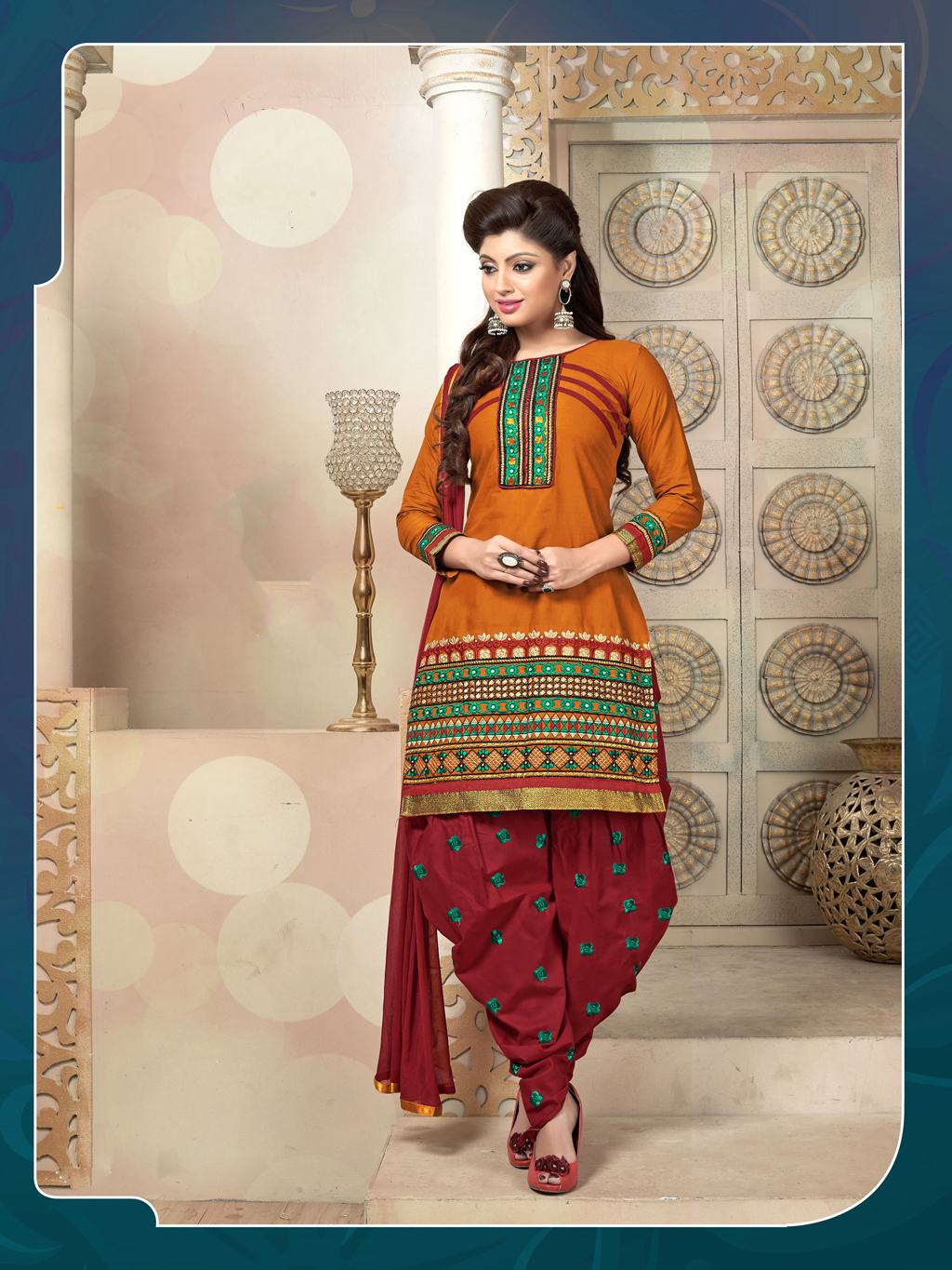 Orange Cambric Cotton Punjabi Suit 47282
