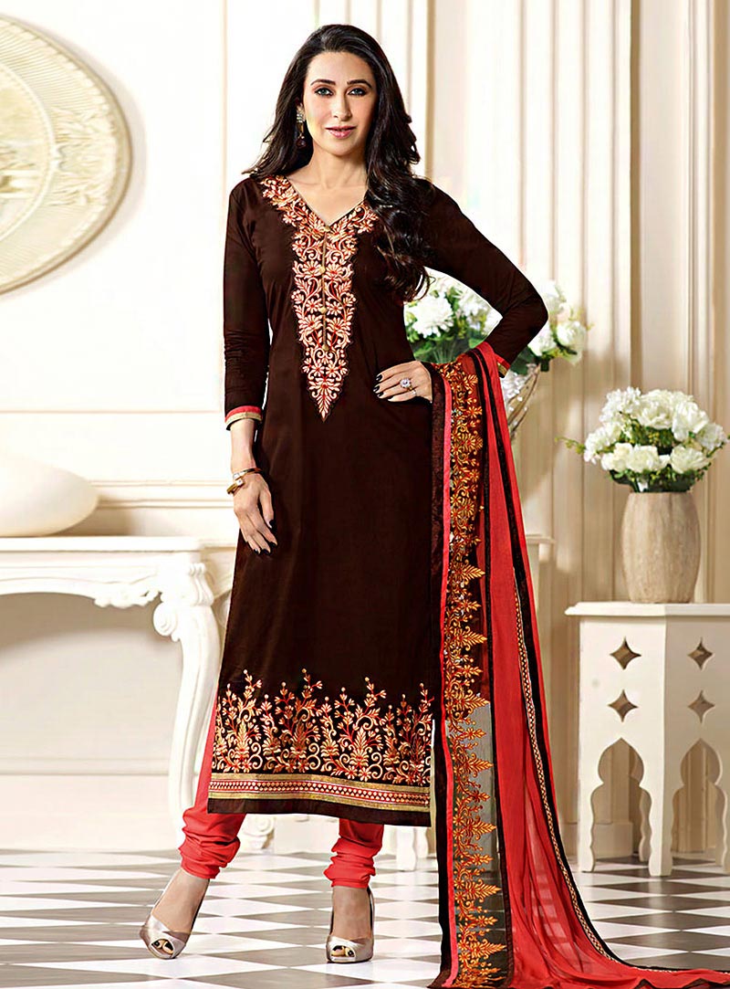 Karisma Kapoor Brown Cotton Churidar Suit 69915