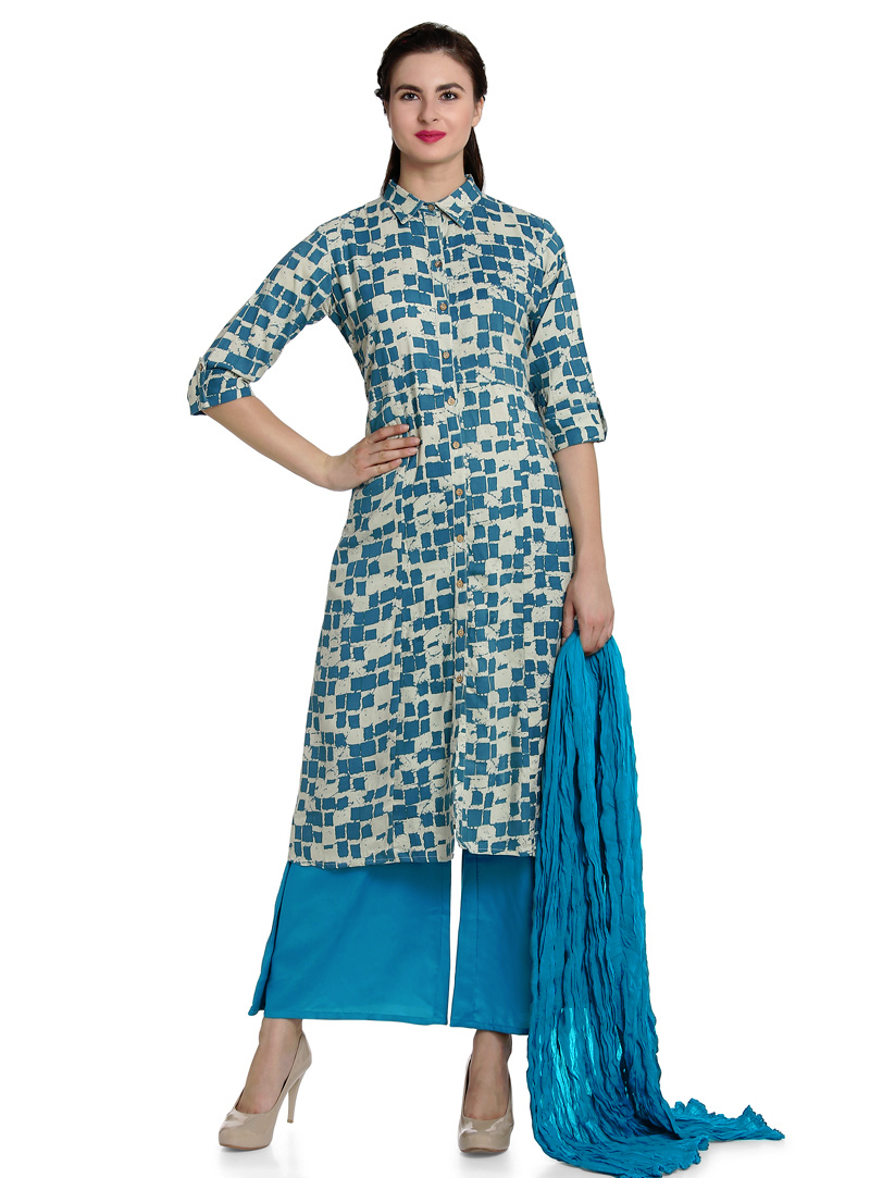 Aqua Rayon Readymade Pakistani Style Suit 147752