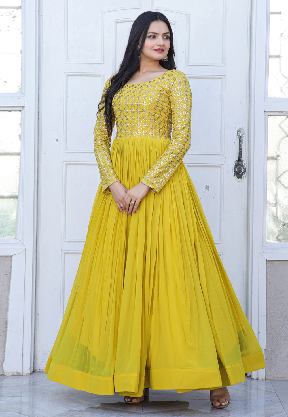 Yellow Faux Georgette Gown 261879