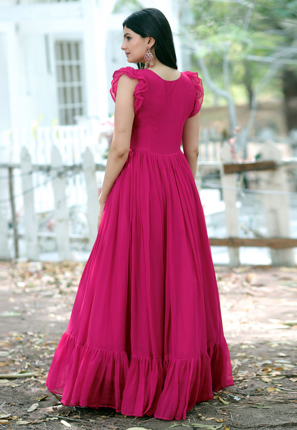 Pink South Indian Gown in Silk Fabric With Zari Weaving for Party and  Function Wear Gown in USA, UK, Malaysia, South Africa, Dubai, Singapore