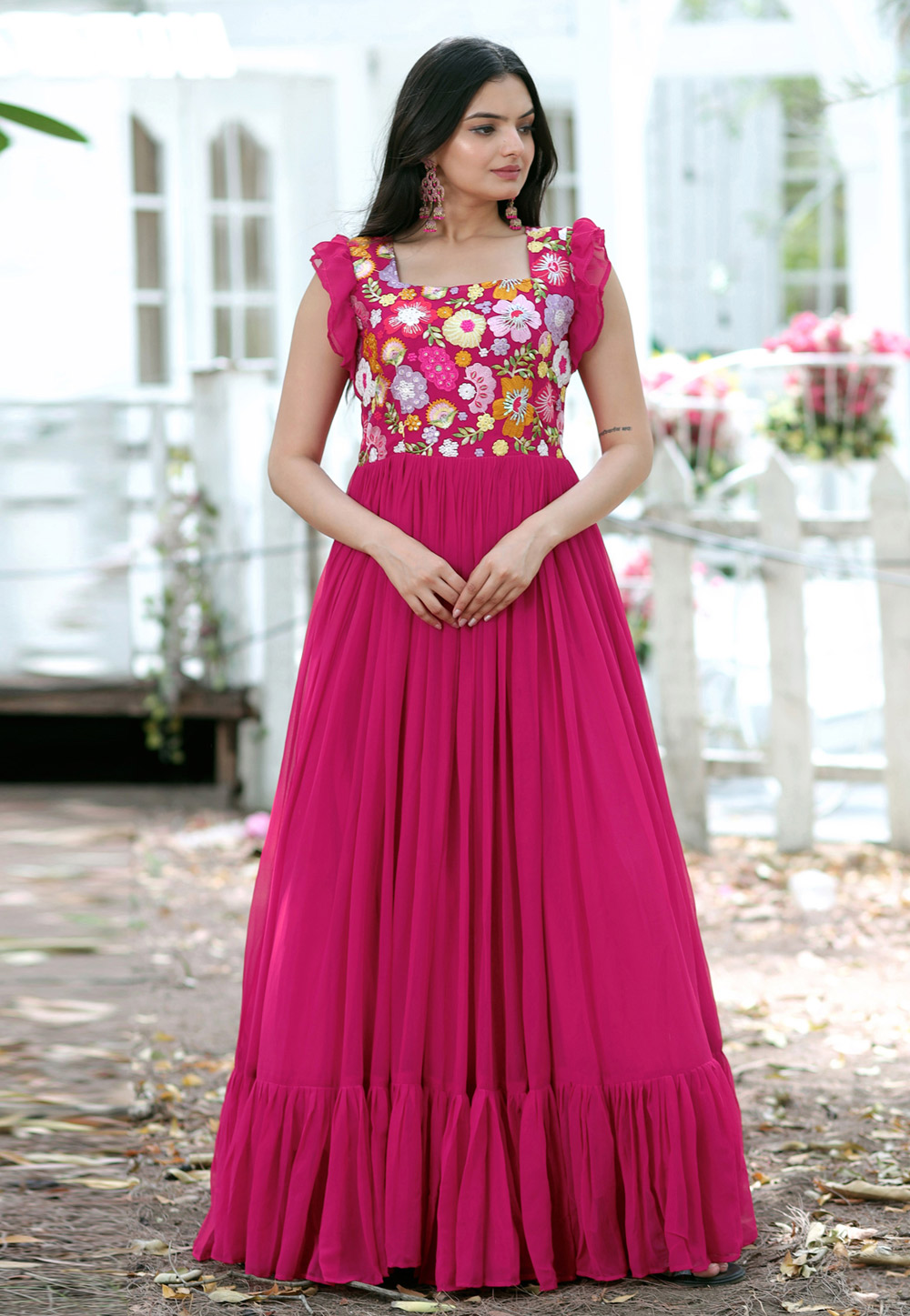 Pink Faux Georgette Gown 267729