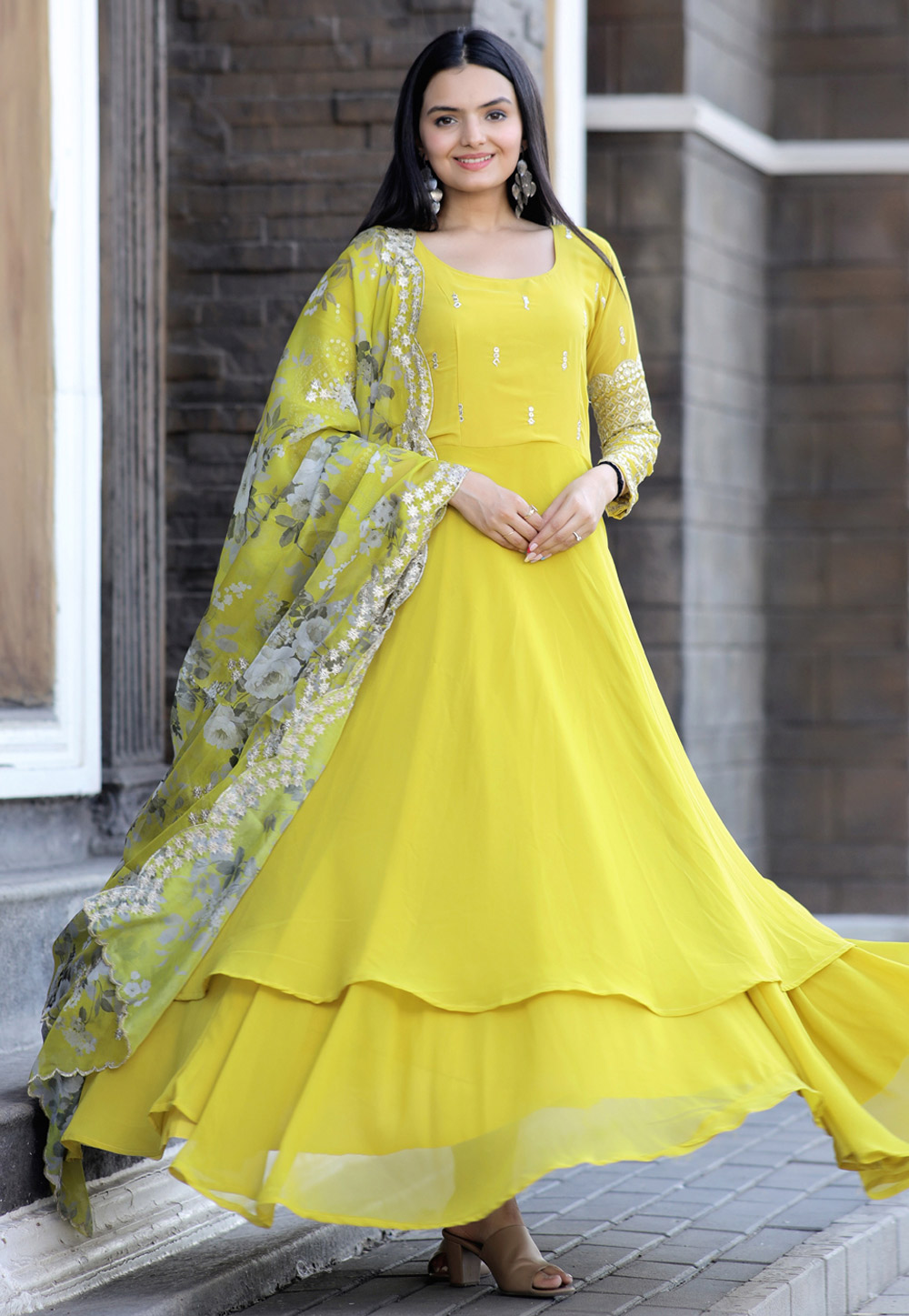 Yellow Faux Georgette Gown 265714