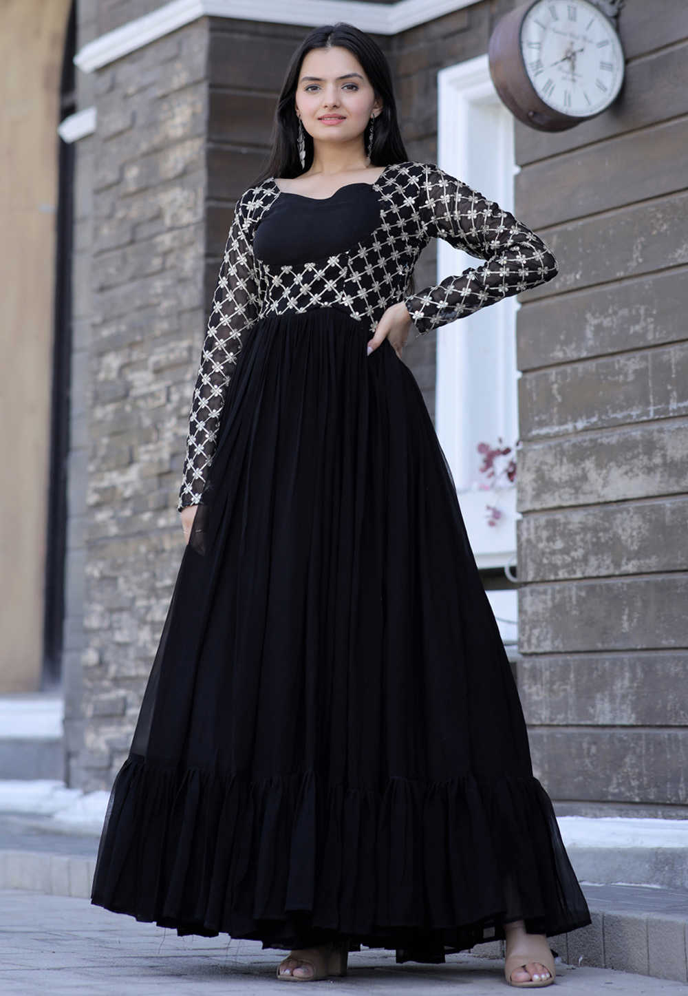 Buy Black Georgette Mirror Embroidery Gown Festive Wear Online at Best  Price | Cbazaar