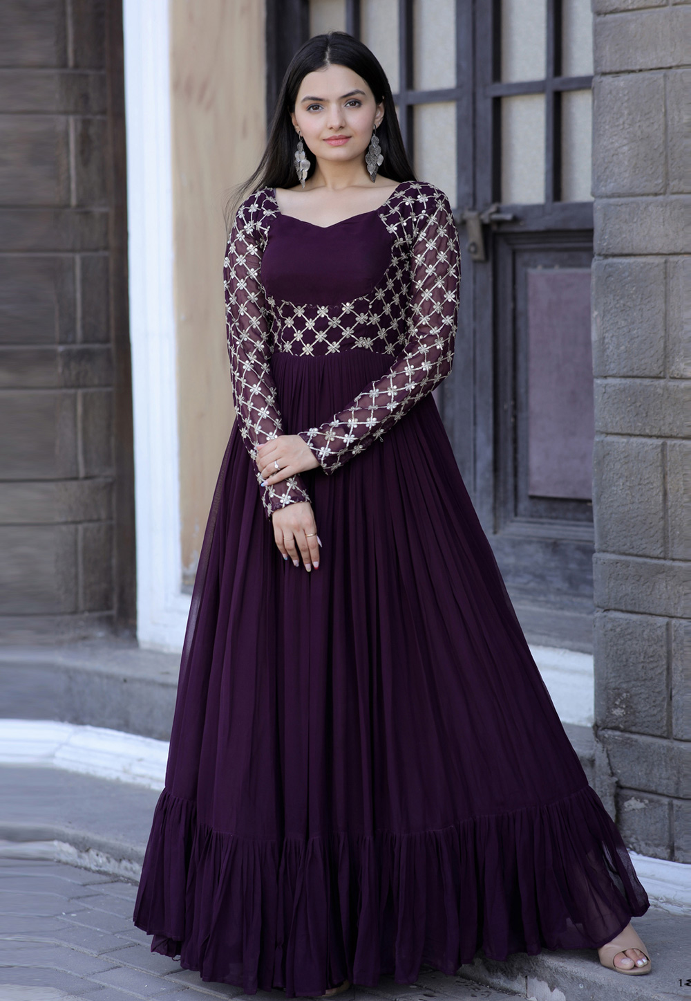 Purple Faux Georgette Gown 266303