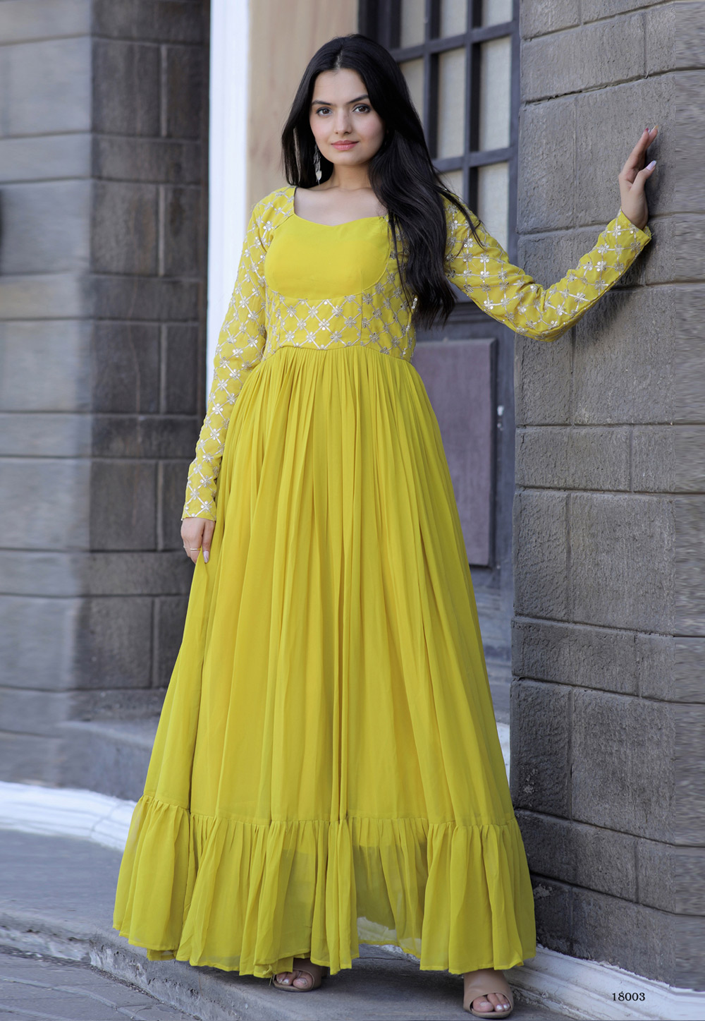 Yellow Faux Georgette Gown 266304