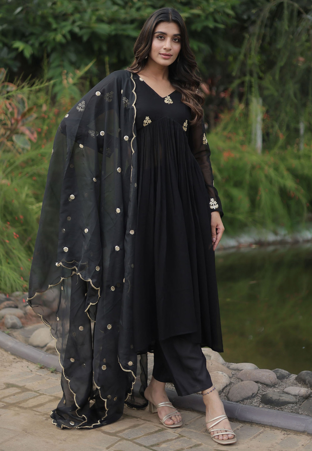 Black Faux Georgette Readymade Anarkali Suit 274853
