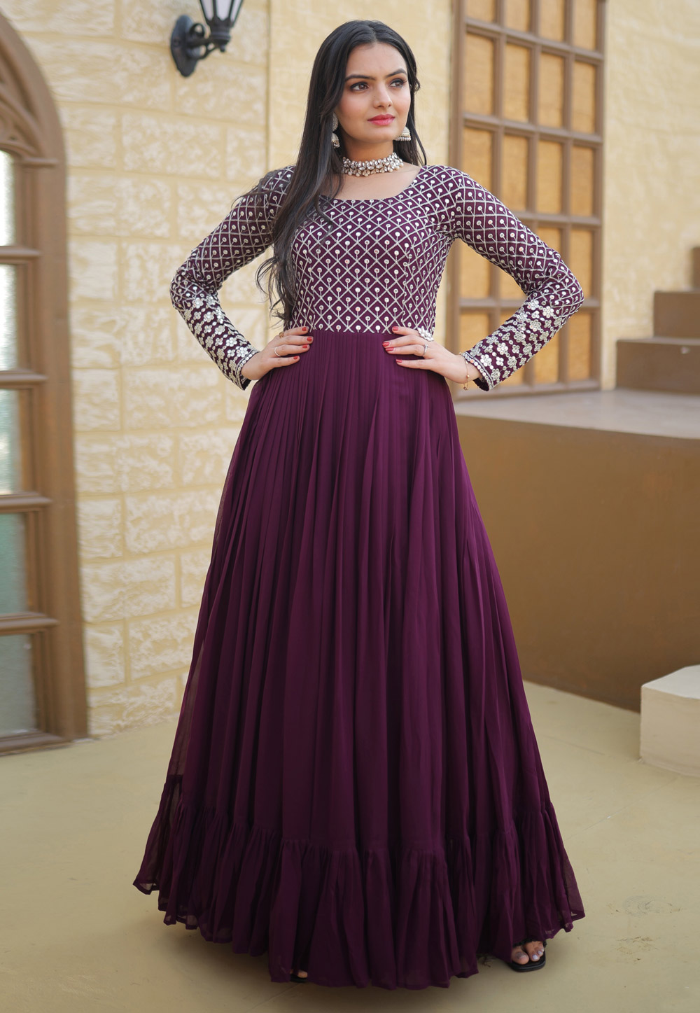 Purple Faux Georgette Gown 259823