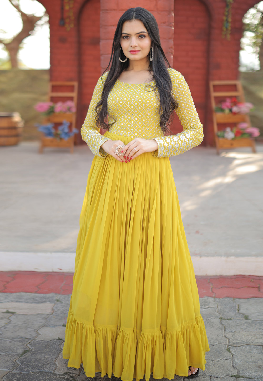 Yellow Faux Georgette Gown 259824